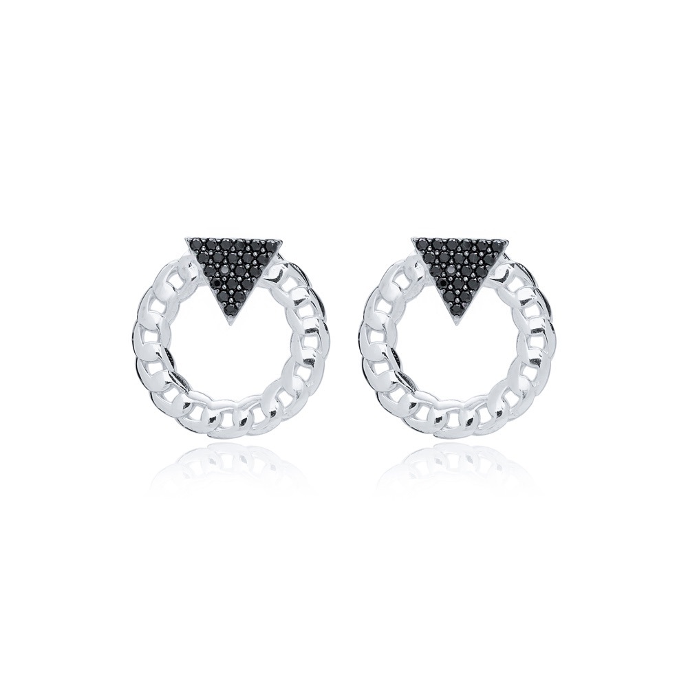 🌟PRICE DROP ‼️! Handmade Black Zircon Chain Link Earrings - 925 Sterling Silver